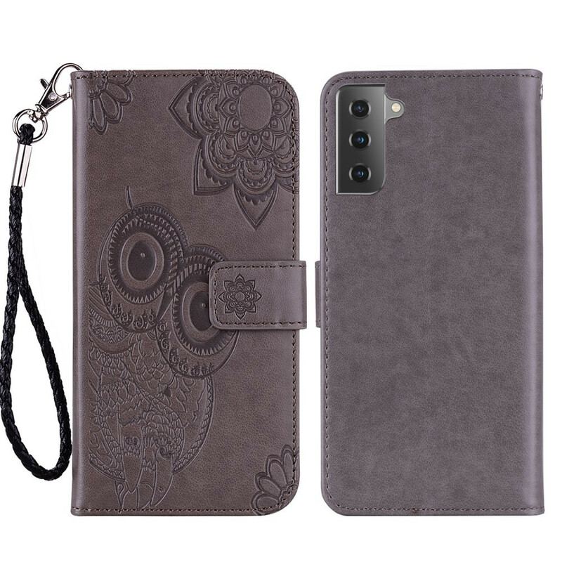 Capa Flip Para Samsung Galaxy S21 FE Coruja Mandala E Cordão