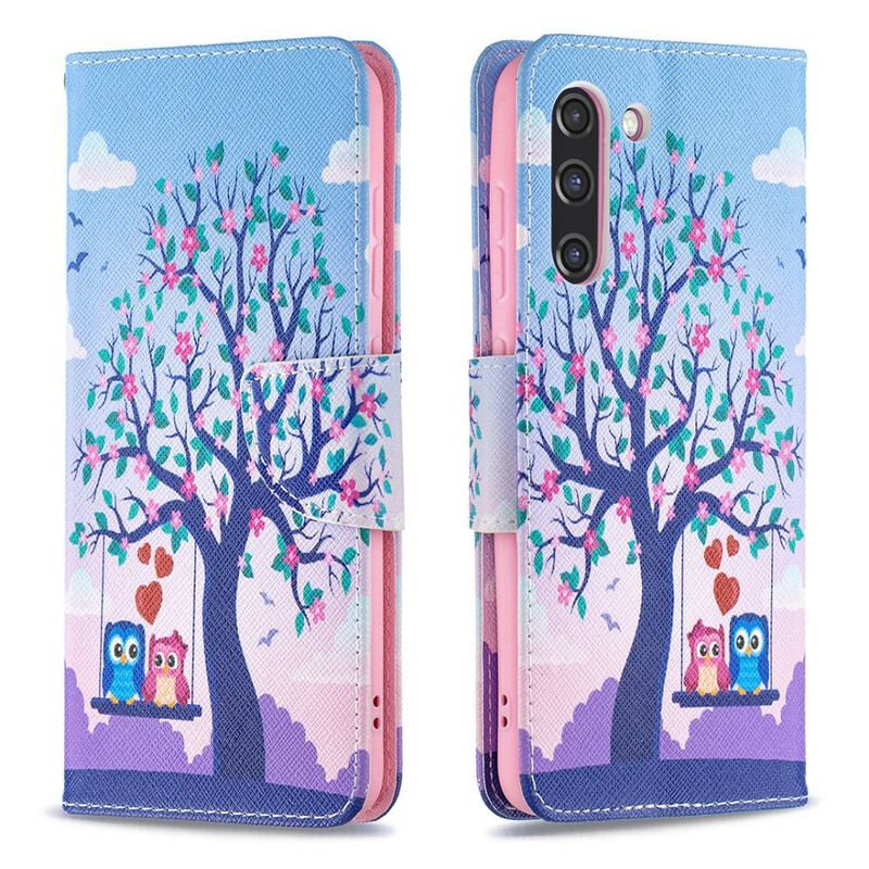 Capa Flip Para Samsung Galaxy S21 FE Corujas No Balanço