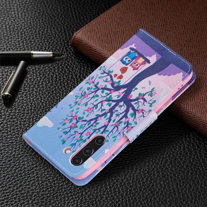 Capa Flip Para Samsung Galaxy S21 FE Corujas No Balanço