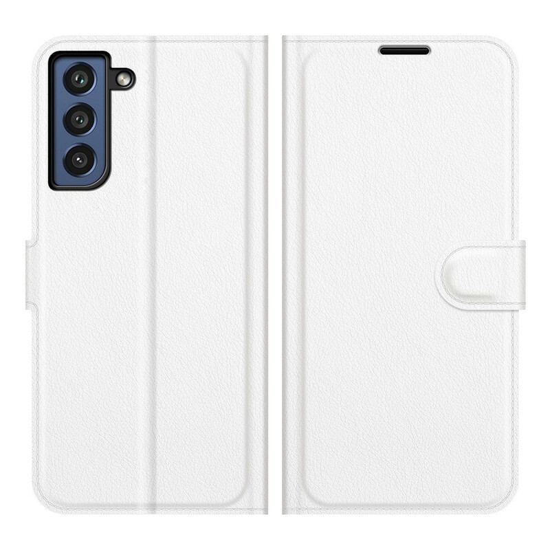 Capa Flip Para Samsung Galaxy S21 FE Couro Sintético De Lichia Clássico