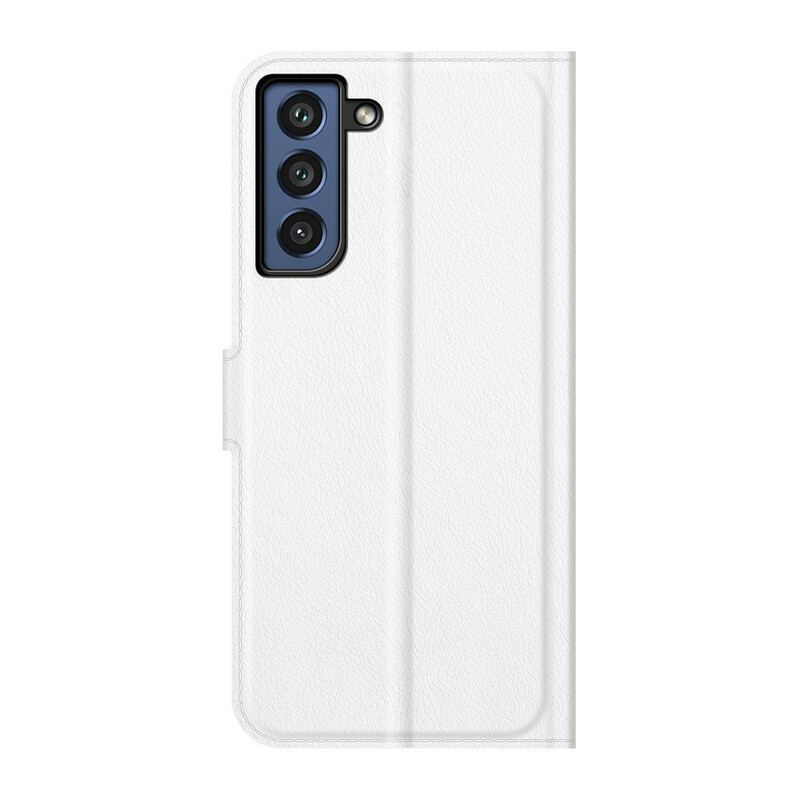 Capa Flip Para Samsung Galaxy S21 FE Couro Sintético De Lichia Clássico