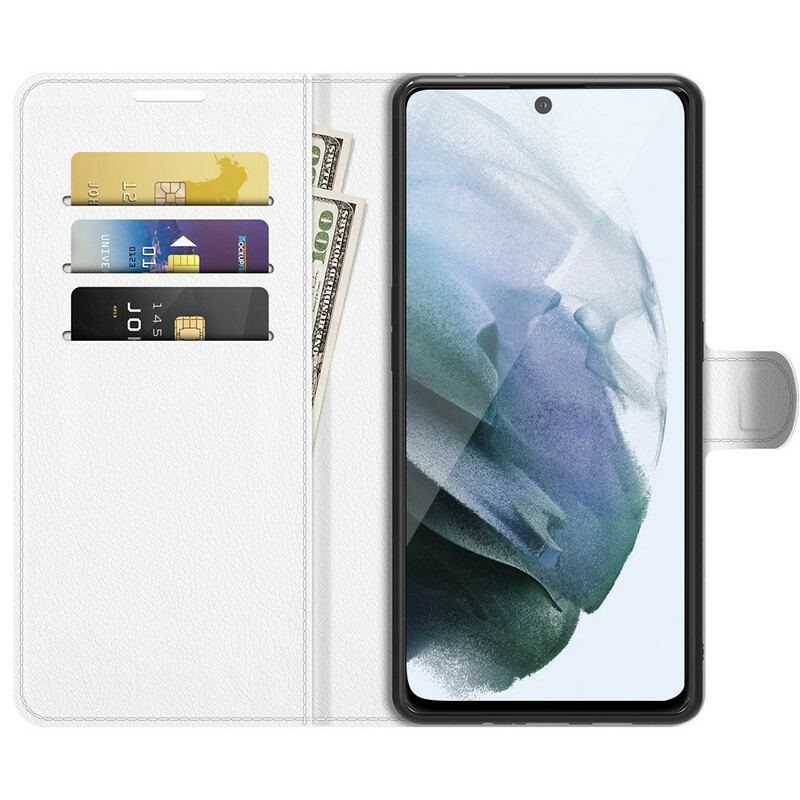 Capa Flip Para Samsung Galaxy S21 FE Couro Sintético De Lichia Clássico