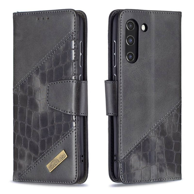 Capa Flip Para Samsung Galaxy S21 FE Efeito Clássico De Pele De Crocodilo