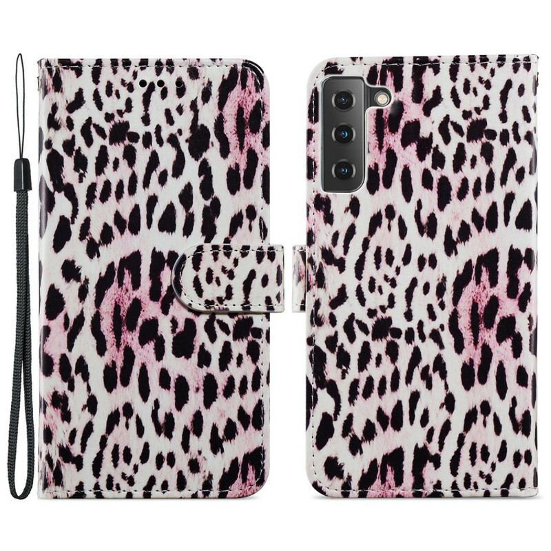 Capa Flip Para Samsung Galaxy S21 FE Estampa De Leopardo