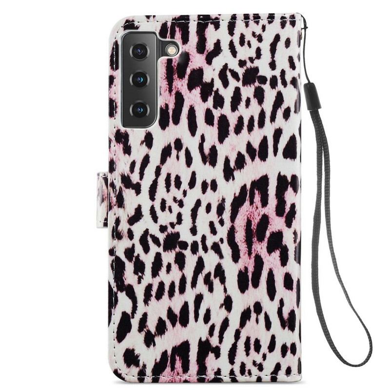 Capa Flip Para Samsung Galaxy S21 FE Estampa De Leopardo