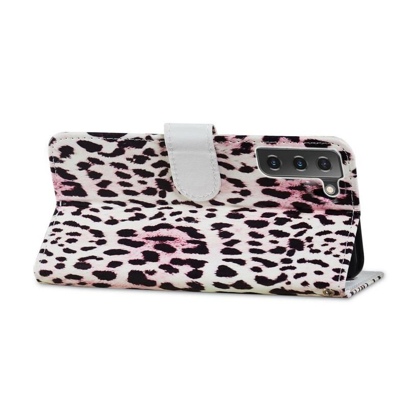 Capa Flip Para Samsung Galaxy S21 FE Estampa De Leopardo