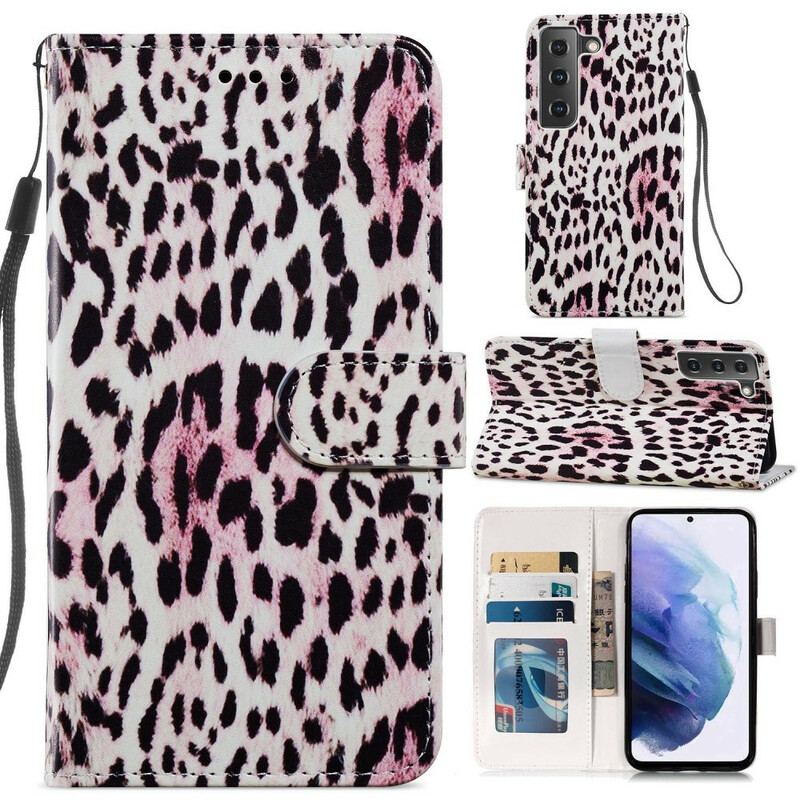 Capa Flip Para Samsung Galaxy S21 FE Estampa De Leopardo