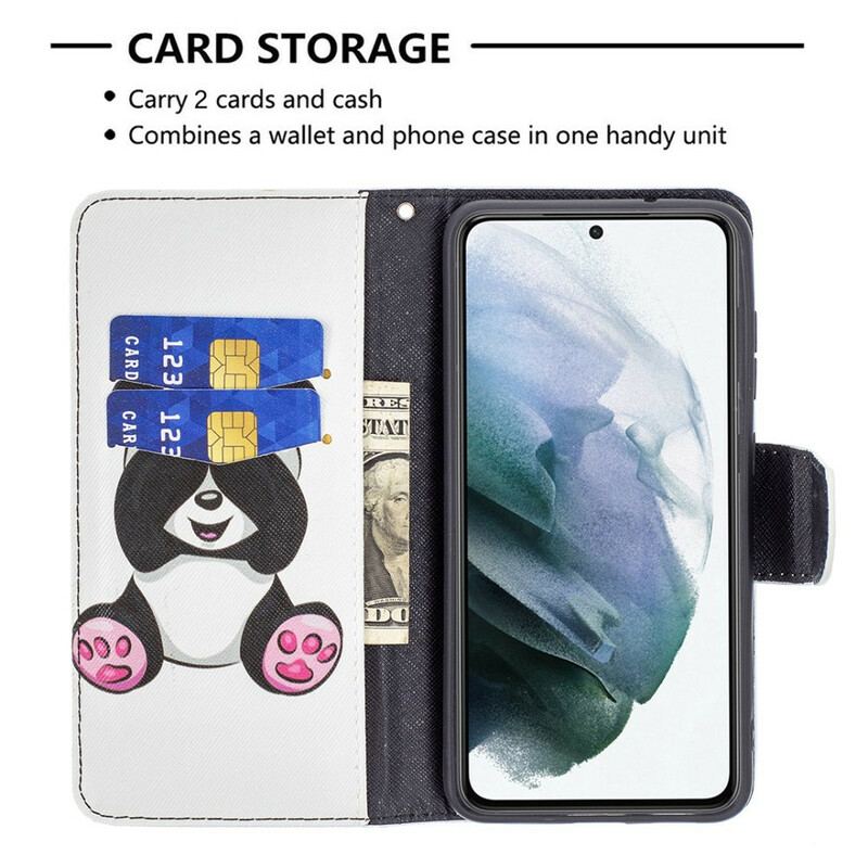 Capa Flip Para Samsung Galaxy S21 FE Panda Divertido