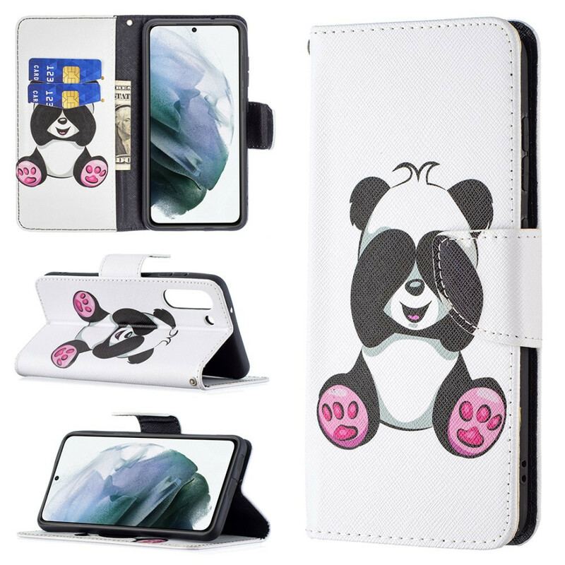 Capa Flip Para Samsung Galaxy S21 FE Panda Divertido