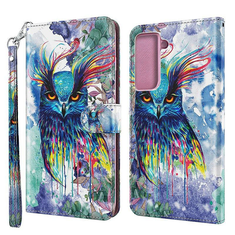 Capa Flip Para Samsung Galaxy S21 FE Pássaro Aquarela