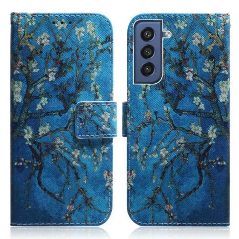 Capa Flip Para Samsung Galaxy S21 FE Ramo De Árvore Florido