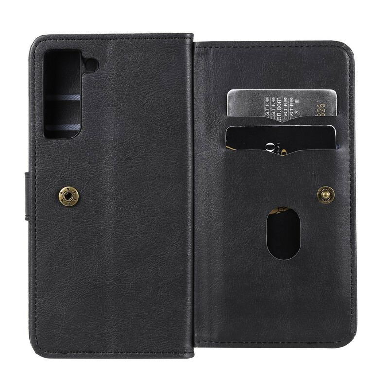 Capa Flip Para Samsung Galaxy S21 FE Titular De Cartão De Couro Falso 10