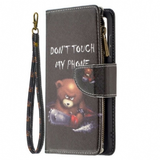 Capa Flip Para Samsung Galaxy S21 FE Urso De Bolso Com Zíper