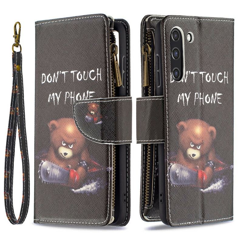 Capa Flip Para Samsung Galaxy S21 FE Urso De Bolso Com Zíper