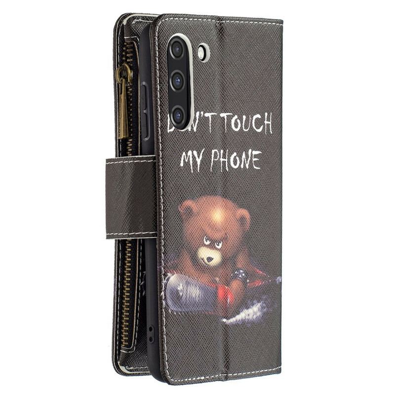 Capa Flip Para Samsung Galaxy S21 FE Urso De Bolso Com Zíper