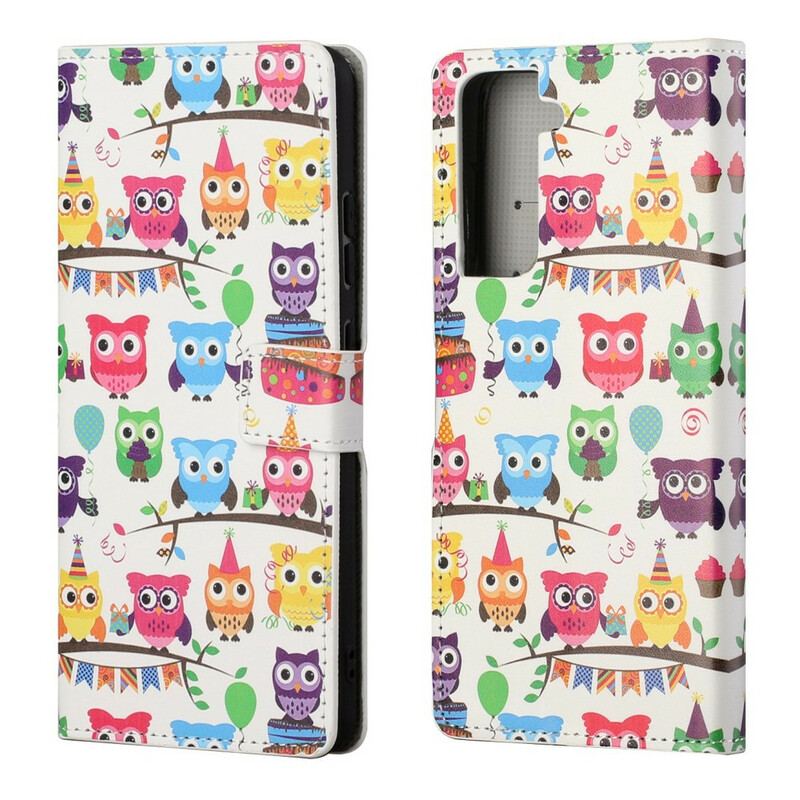 Capa Flip Para Samsung Galaxy S21 FE Várias Corujas