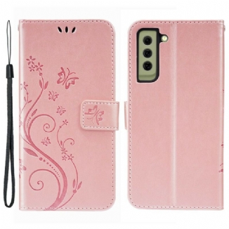 Capa Folio Para Samsung Galaxy S21 FE Borboletas Ao Vento