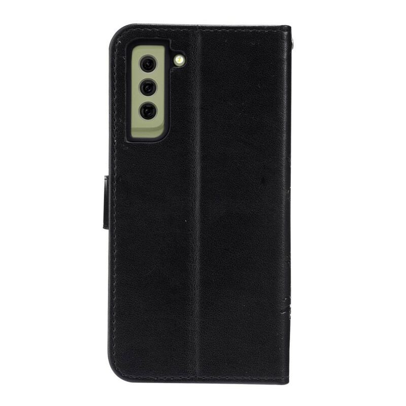 Capa Folio Para Samsung Galaxy S21 FE Borboletas Ao Vento