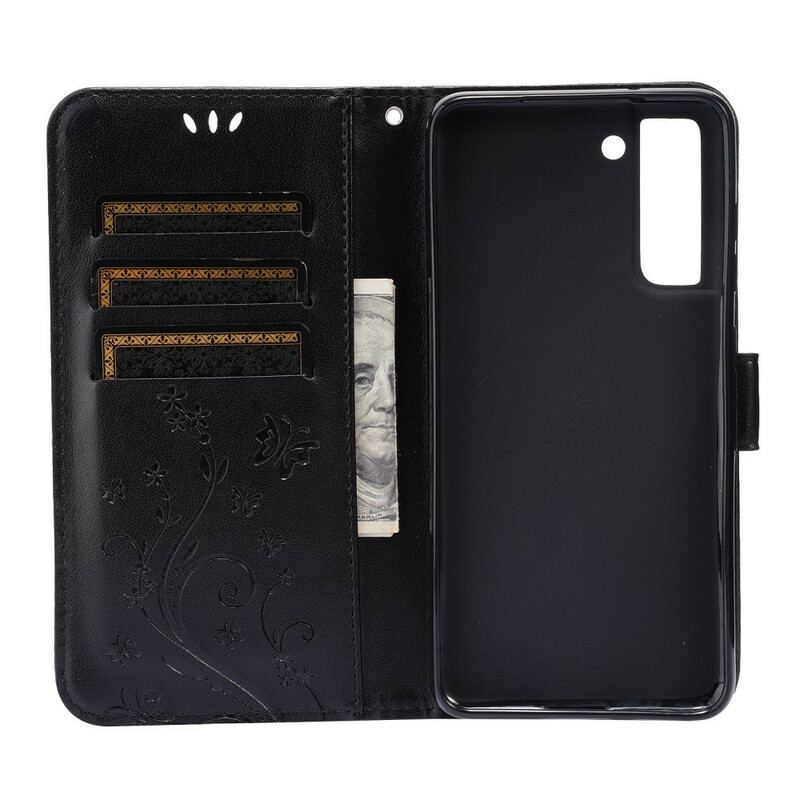 Capa Folio Para Samsung Galaxy S21 FE Borboletas Ao Vento