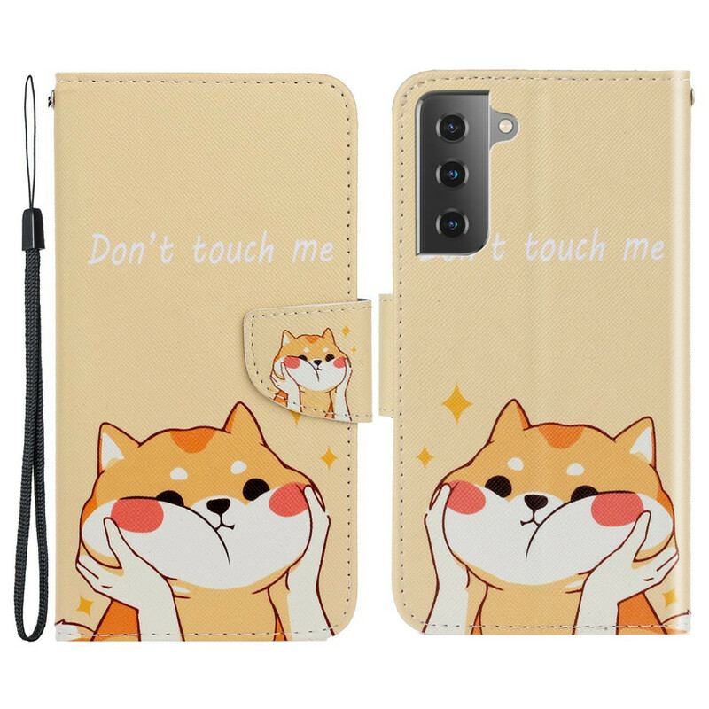 Capa Folio Para Samsung Galaxy S21 FE De Cordão Gato Não Me Toque Com Alça