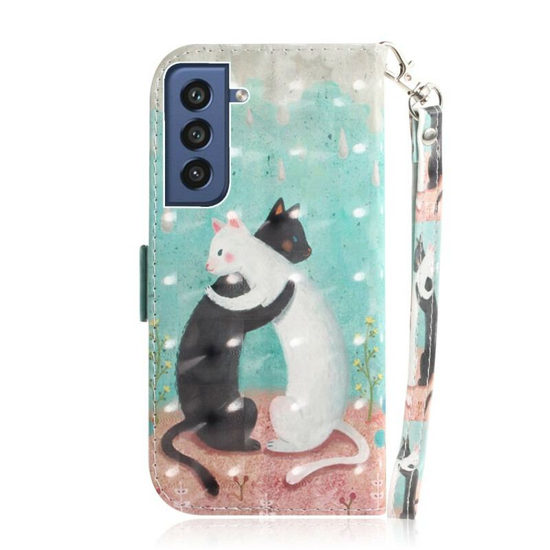 Capa Folio Para Samsung Galaxy S21 FE De Cordão Strappy Cat Friends