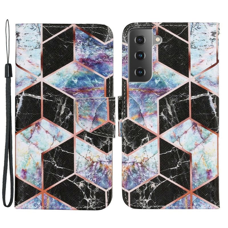 Capa Folio Para Samsung Galaxy S21 FE Estilo Geométrico De Mármore