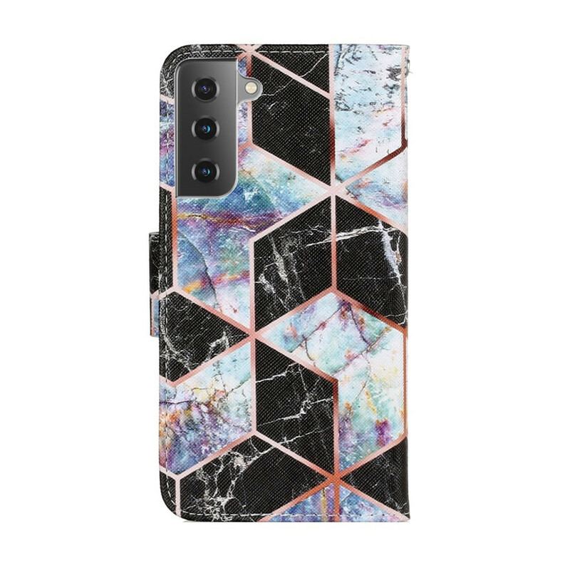 Capa Folio Para Samsung Galaxy S21 FE Estilo Geométrico De Mármore