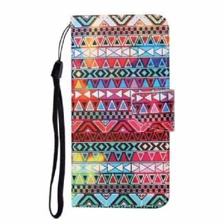 Capa Folio Para Samsung Galaxy S21 FE Patchwork Com Cordão