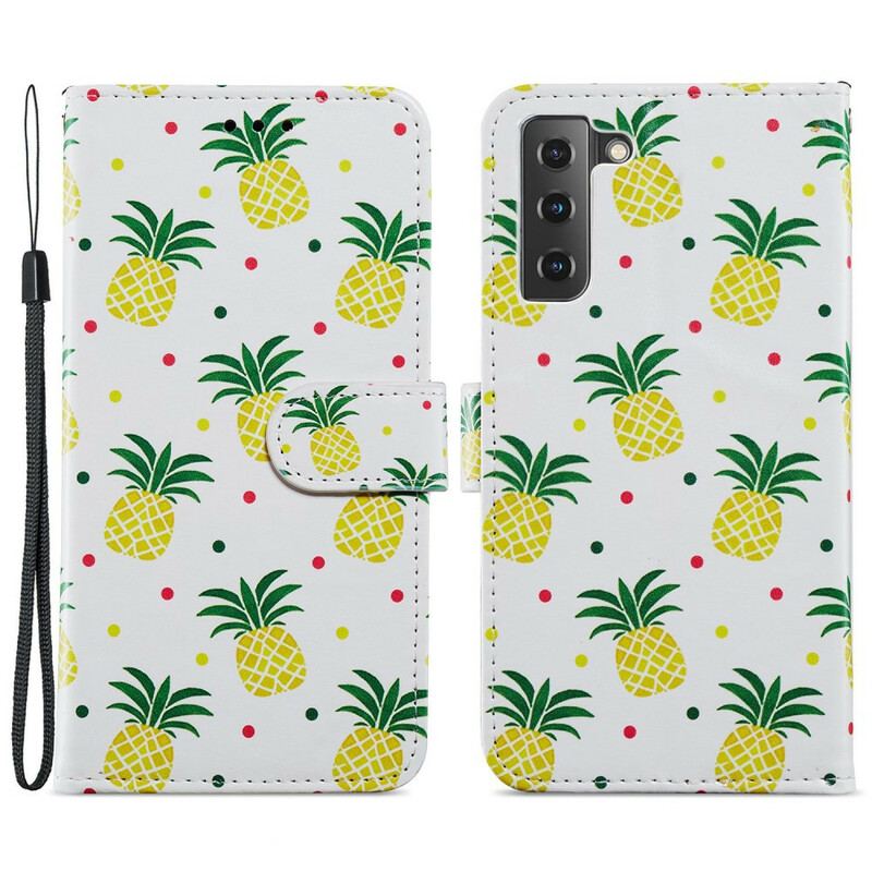 Capa Folio Para Samsung Galaxy S21 FE Vários Abacaxis