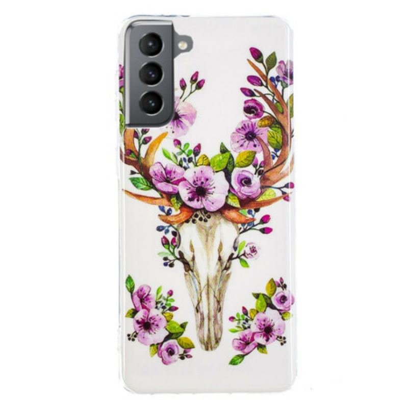 Capa Para Samsung Galaxy S21 FE Alce Floral Fluorescente