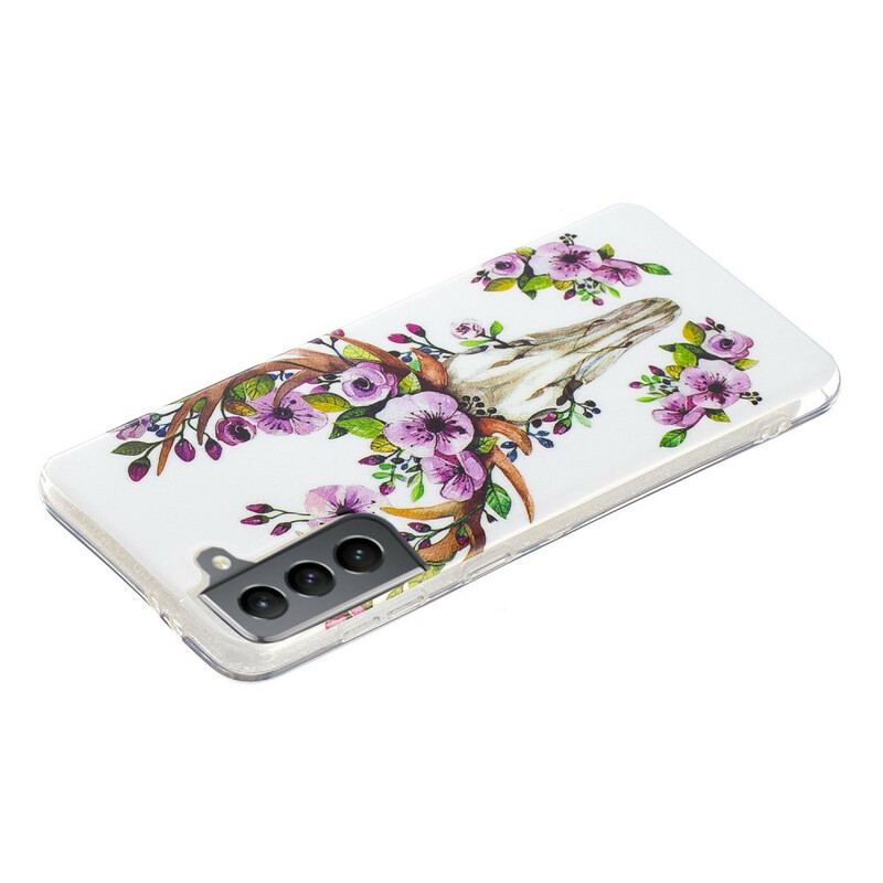 Capa Para Samsung Galaxy S21 FE Alce Floral Fluorescente