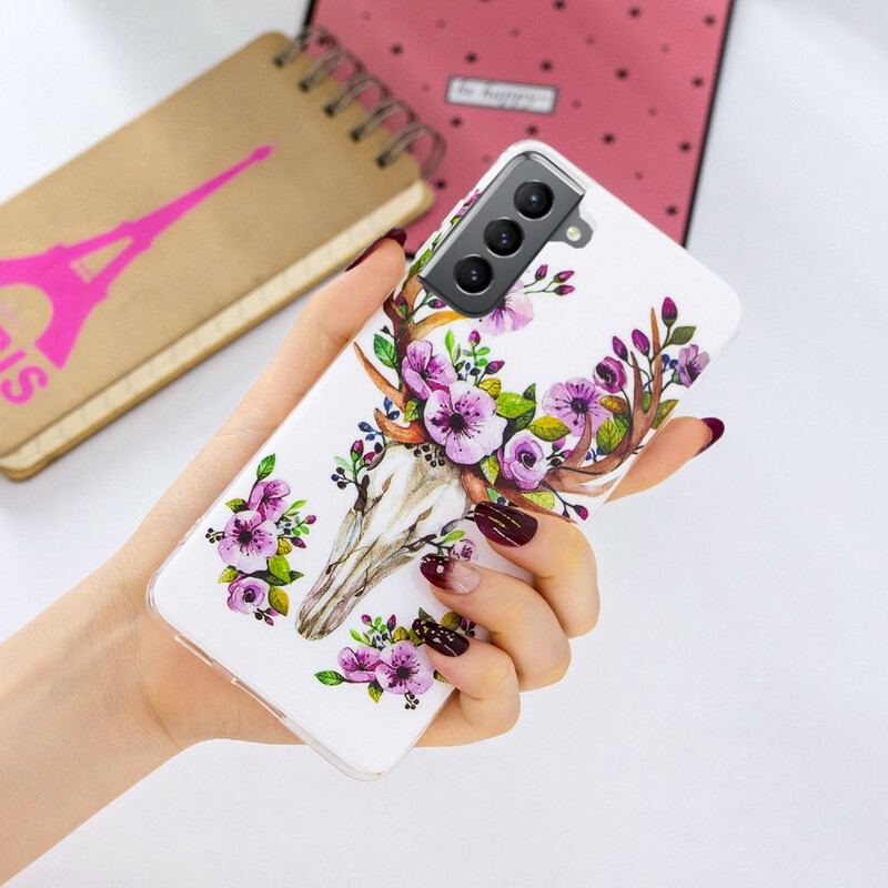 Capa Para Samsung Galaxy S21 FE Alce Floral Fluorescente