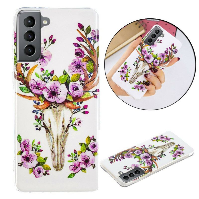 Capa Para Samsung Galaxy S21 FE Alce Floral Fluorescente