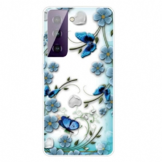 Capa Para Samsung Galaxy S21 FE Borboletas E Flores Retrô