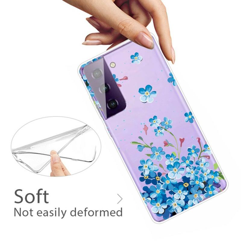 Capa Para Samsung Galaxy S21 FE Flores Azuis