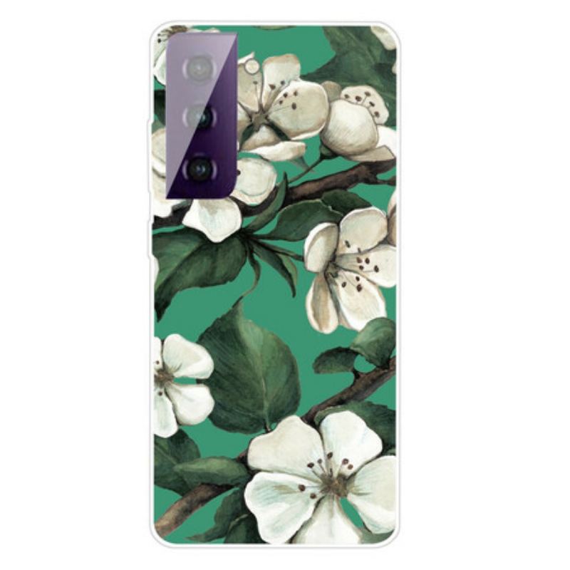 Capa Para Samsung Galaxy S21 FE Flores Brancas Pintadas