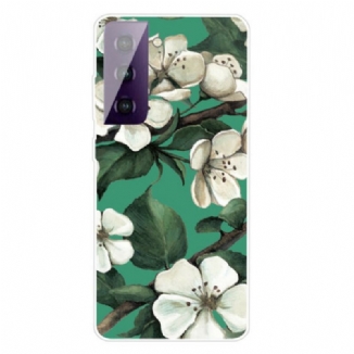 Capa Para Samsung Galaxy S21 FE Flores Brancas Pintadas