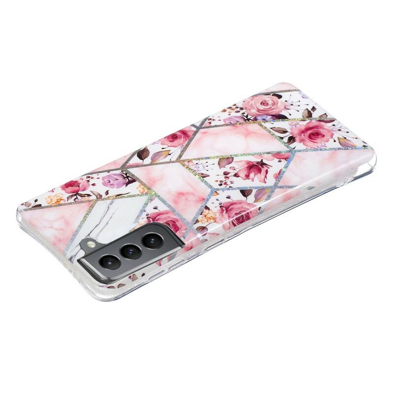 Capa Para Samsung Galaxy S21 FE Flores Em Mármore