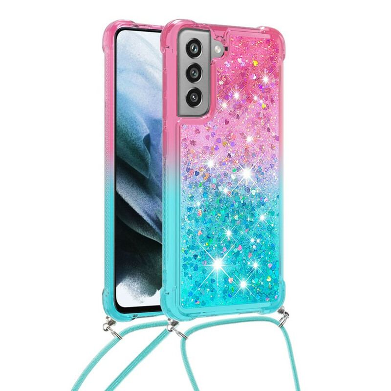 Capa Para Samsung Galaxy S21 FE Lantejoulas E Cordão De Silicone