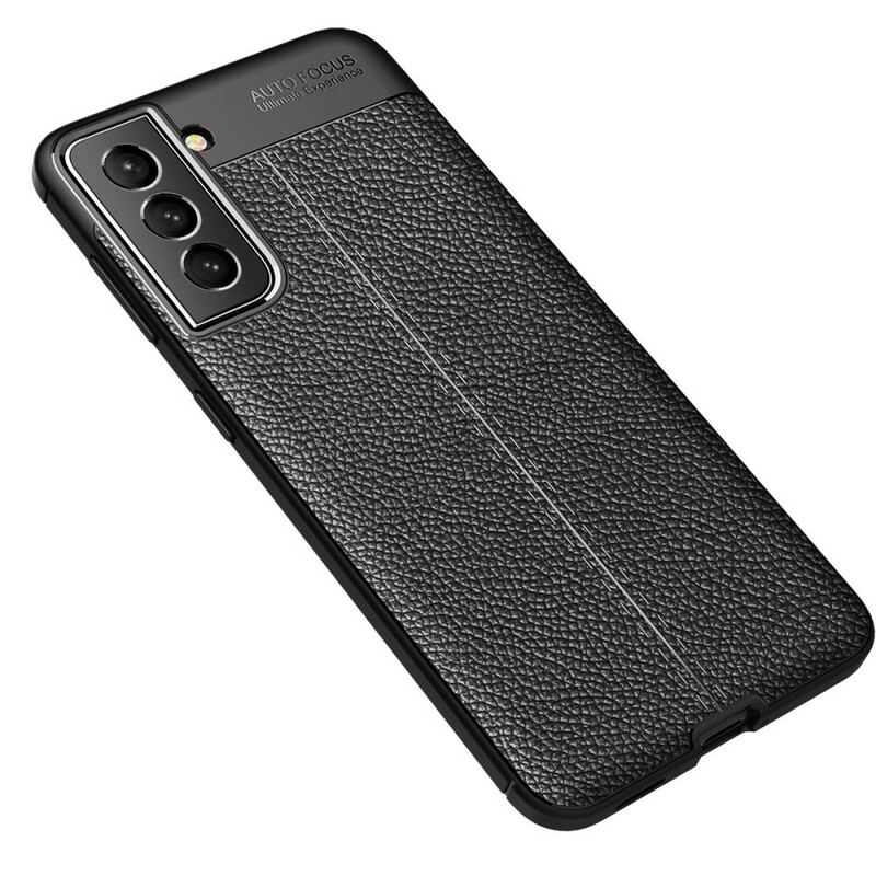 Capa Para Samsung Galaxy S21 FE Linha Dupla Efeito Couro Litchi