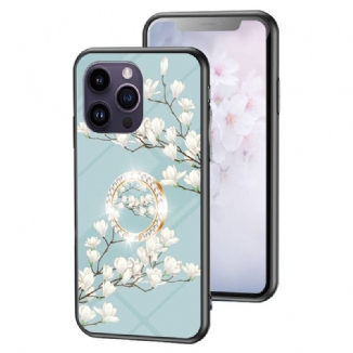 Capa De Celular Para iPhone 15 Pro Max Vidro Temperado Floral Com Anel De Suporte