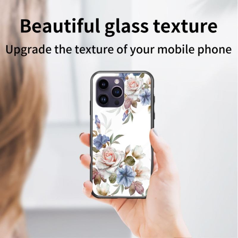 Capa De Celular Para iPhone 15 Pro Max Vidro Temperado Floral Com Anel De Suporte