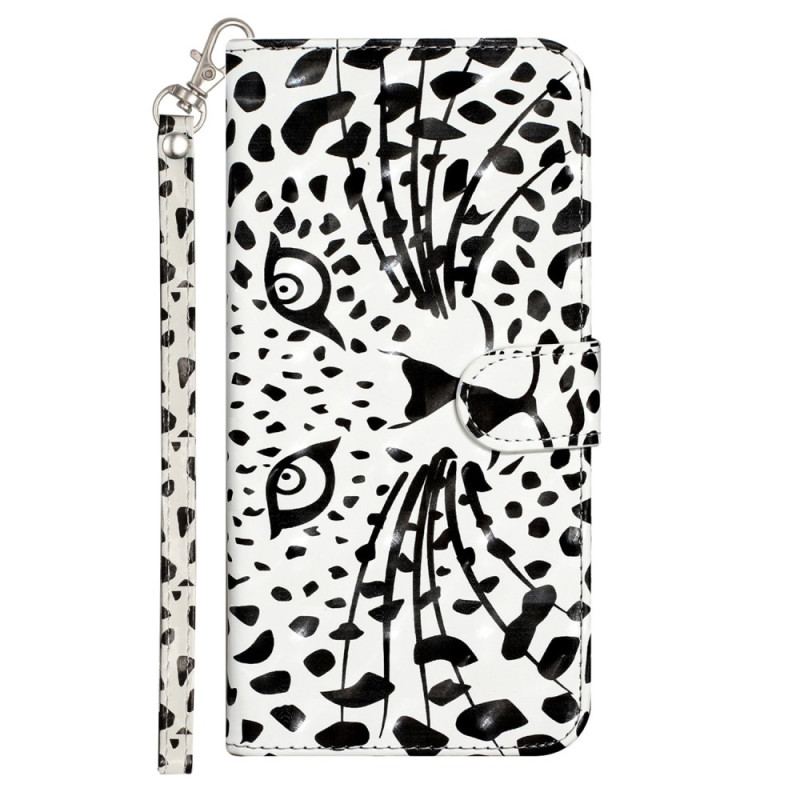 Capa De Couro Para iPhone 15 Pro Max De Cordão Leopardo 3d Com Alça