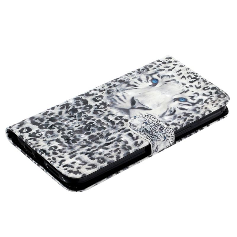 Capa De Couro Para iPhone 15 Pro Max De Cordão Leopardo 3d Com Alça