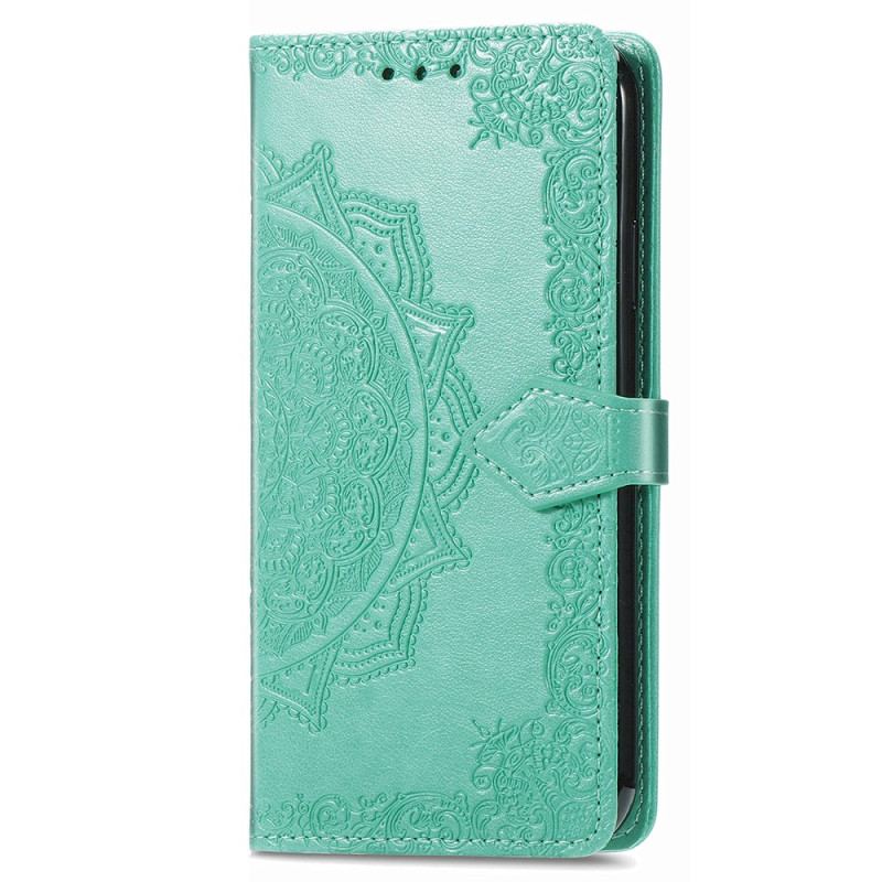 Capa De Couro Para iPhone 15 Pro Max De Cordão Mandala Barroca Com Alça