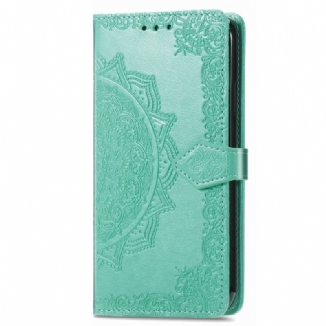 Capa De Couro Para iPhone 15 Pro Max De Cordão Mandala Barroca Com Alça