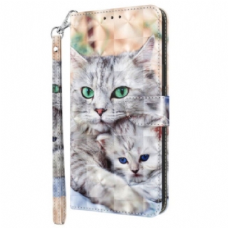 Capa Em Pele Para iPhone 15 Pro Max De Cordão Gatos De Tanga Macia