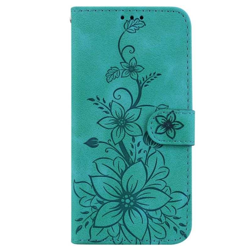 Capa Flip Para iPhone 15 Pro Max De Cordão Alça Floral