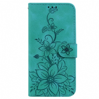 Capa Flip Para iPhone 15 Pro Max De Cordão Alça Floral