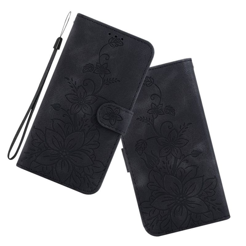 Capa Flip Para iPhone 15 Pro Max De Cordão Alça Floral